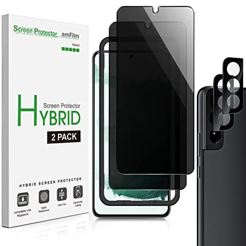 amFilm Privacy Screen Protector Samsung Galaxy S22 5g 6.1 inch with 2 Pack Camera Lens Protector, Anti Spy, Fingerprint ID Compatible, Easy to Installation, Hybird, 2+2 Pack - Image 1