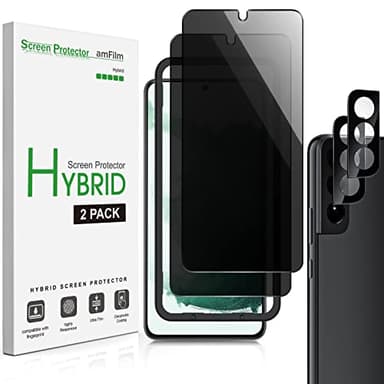 amFilm Privacy Screen Protector Samsung Galaxy S22 5g 6.1 inch with 2 Pack Camera Lens Protector, Anti Spy, Fingerprint ID Compatible, Easy to Installation, Hybird, 2+2 Pack - Image 1