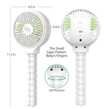 HomeLifairy Portable Stroller Fan, USB or Rechargeable Battery Operated with 3 Speeds and 360°Rotate, Cooling Clip On for Baby Crib Travel Car Seat White - Image 3