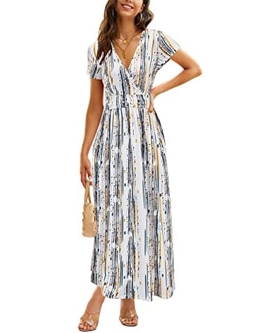 OUGES Women's V-Neck Pattern Pocket Maxi Long Dress Casual Maternity Nursing Dress(Floral-44,L) - Image 2