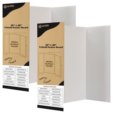 White Trifold Presentation Board 36" x 48" (Pack of 2) Self-Adhesive Science Subtitles Included - Display Exhibition Board Lightweight and Portable with Smooth Surface - By Emraw - Image 1