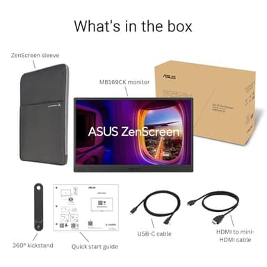 ASUS ZenScreen 16” Portable USB Monitor (MB169CK) - Full HD, IPS, Dual USB-C, Mini-HDMI, Eye Care, Flicker Free, Blue Light Filter, Anti-Glare Surface, 360° Kickstand, 3 yr Warranty - Image 7