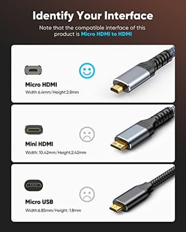 Highwings 4K Micro HDMI to HDMI Cable 10 FT, 4K@60Hz, Micro HDMI Cord HDR Compatible for DSLR Camera, Raspberry Pi, GoPro Hero to TV, Laptop, Computer, Monitor, for Video, Audio, Image, Streaming - Image 3