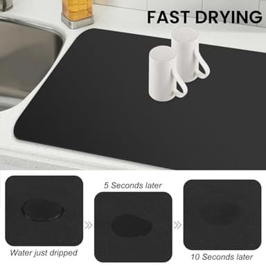 WISELIFE Dish Drying Mat Super Absorbent Drying Mat Large Dish Drying Mats for Kitchen Counter Easy Clean Dish Mat Kitchen Drying Mat18"x 28" Classic Black - Image 4