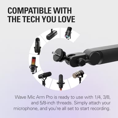 Elgato Wave Mic Arm Pro - 360° Rotatable Low Profile Gas Spring Microphone Arm, Works Mics/Shure SM7B/HyperX QuadCast/Rode/Blue Yeti & More – for Broadcasting/Podcasting/Streaming - Image 3
