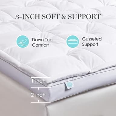 Martha Stewart 3 Inch White Down Feather Mattress Topper - King Size Fluffy White Feather Bed Topper 100% Cotton Cover Fabric Ultra Soft Pillow Top Featherbed for Bedroom（78" x 80"） - Image 2