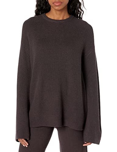 The Drop Women's Alice Crewneck Back Slit Ribbed Pullover Sweater, Chocolate, 2X, Plus Size - Image 1