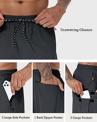 Men's Cargo Shorts Quick Dry Lightweight Stretch Hiking Shorts for Men with 5 Pockets No Lining Dark Grey - Image 5