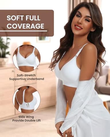 HORISUN Wireless Bras for Women Push Up Bra Full Coverage(White 2XL) - Image 4