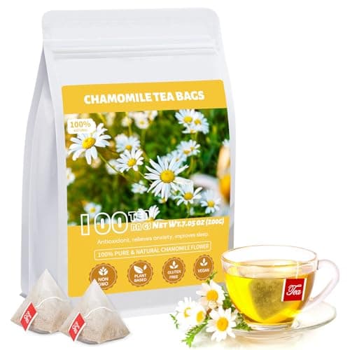 Chamomile Tea Bags, 100% Natural Dried Chamomile Tea Flowers Loose Leaf Premium Herbal Tea No Sugar/Gluten, Caffeine Free-100 Count (Pack of 1)