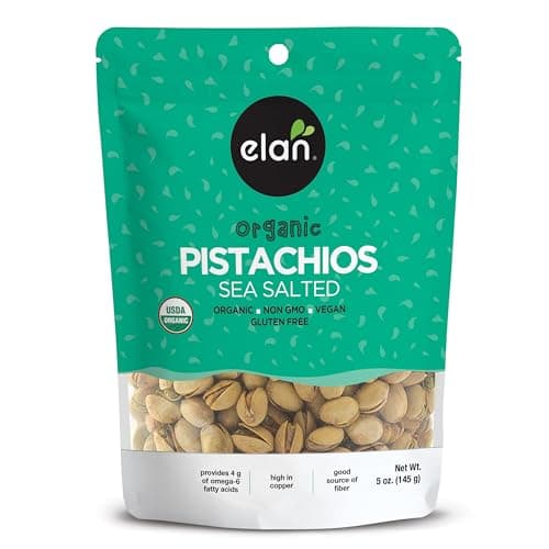 Elan Organic Sea Salted Pistachios, 5.1 oz, In Shell, Salted with Sea Salt, Lightly Roasted, Naturally Open, Non-GMO, Vegan, Gluten-Free, Kosher, Healthy Snacks - Image 1