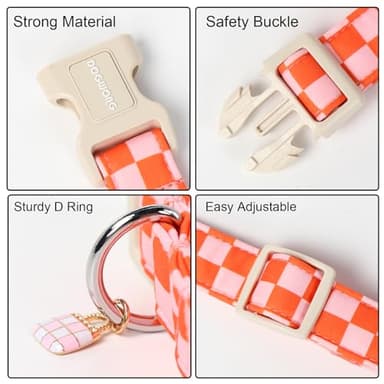 DOGWONG Pink Plaid Dog Collar, Pink Girl Dog Collars, Adjustable Cute Pet Collars Girl Design Dog Collar for Small Medium Large Dogs - Image 3