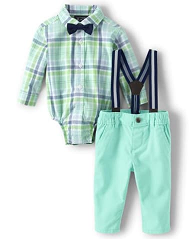 The Children's Place,Baby boy,and Newborn Dress Shirt and Pants, Matching Outfit,Aqua Plaid,12-18 Months - Image 2