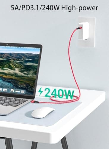 240W USB C to USB C Cable 10FT Red, iPhone 15 Fast Charging Cable, Long Braided Type C Cord for MacBook Pro, iPhone 15Pro/15Plus/15ProMax, iPad Pro/Air, Samsuang Galaxy S24 S23, Switch,PS5 (USB 2.0) - Image 4