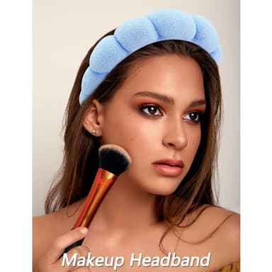 VELSCRUN 6 Pack Spa Headband, Makeup Headband, Face Wash Headbands, Skincare Headbands, Blue Sponge Hair Band Bow Tie Spa Head Band for Washing Face Wristband Set Hair Accessories for Women Gifts - Image 3