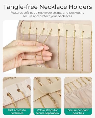 BAGSMART Travel Jewelry Case, Hanging Jewelry Organizer with Zipper Pockets, Large Capacity Puffy Jewelry Roll for Earrings, Necklaces, Rings on Closet, Wall, Door, Portable Travel Essentials, Pink - Image 3