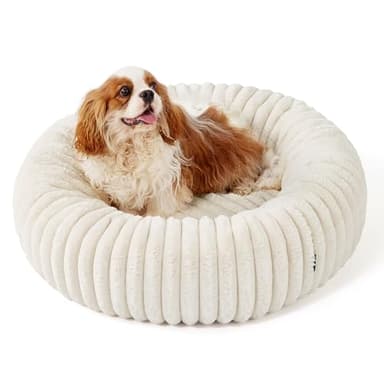 Bedsure Donut Medium Dog Bed - Washable Faux Fur with Corduroy Fleece & Anti Slip Bottom, Round Pet Bed with Removable Cover, Cream, 30x30x8 inches - Image 7