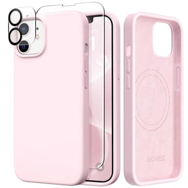 GONEZ Magnetic for iPhone 12 Case / 12 Pro Case, Compatible with MagSafe, [Screen Protector + Camera Lens Protector], Silicone Shockproof Anti-Scratch Protective Phone Case 6.1 inch, Chalk Pink - Image 1
