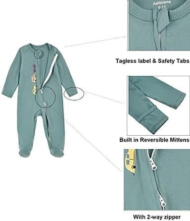 Aablexema Baby Footie Pajama with Mitten Cuffs, Double Zipper Infant Cotton clothes Sleeper Pjs, Footed Sleep Play - Image 4