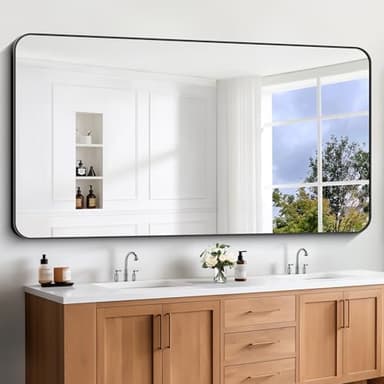 CIVENO Large Bathroom Mirror 72x36 inch, Black Rectangle Mirrors with Metal Frame, Rounded Corner Rectangular Mirror for Bathroom, Oversized Wall Mounted Mirror for Over Sinks Living Room Bedroom - Image 6