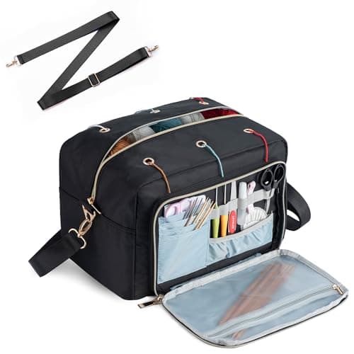 EXLIFBAG Crochet Bag, Yarn Storage Organizer with Adjustable Shoulder Straps, Yarn Bag for Crochet Accessories, Knitting Needles & Crochet Hooks - Image 1