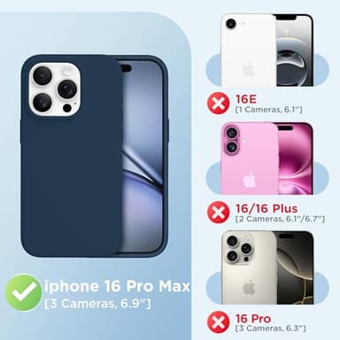 GolbinBox Magnetic for iPhone 16 Pro Max Case, Compatible with MagSafe, Screen Protector + Camera Lens Protector, Liquid Silicone Shockproof Protective Phone Case for iPhone 16 Pro Max, Dark Blue - Image 2