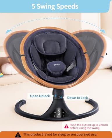 LAREX Baby Swing to Toddler Electric Infant Swing Portable for Newborn Boy Girl, 5 Sway Speeds with Remote Control, 12 Preset Melodies and Bluetooth, 0-6 Months Max 20 Lbs(Dark Wood Grain) - Image 2