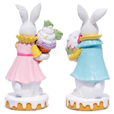 Hodao 2PCS Easter Bunny Couple Decoration Spring Rabbit Decor Figurines for Home, Holiday Celebrations Tabletopper Easter Bunny Decor Gifts for Party (White-Two) - Image 3