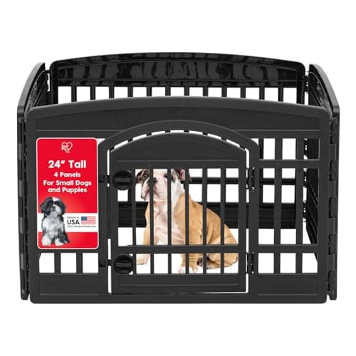 IRIS USA 24" 4-Panel Dog Playpen with Door, 35 x 35 x 24, Puppy Playpen, Dog Play Pen Indoors, Pet Fence, Puppies/Small Dogs, Black - Image 1