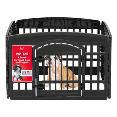 IRIS USA 24" 4-Panel Dog Playpen with Door, 35 x 35 x 24, Puppy Playpen, Dog Play Pen Indoors, Pet Fence, Puppies/Small Dogs, Black - Image 1