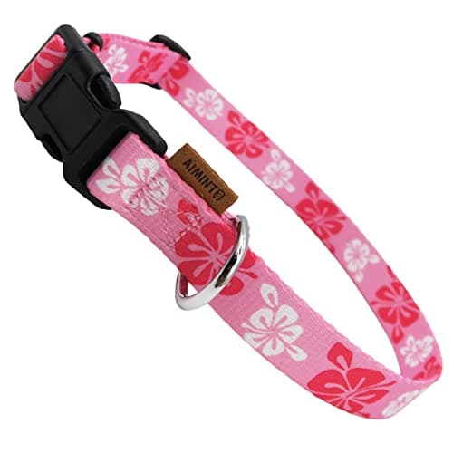 Aiminto Dog Collar, Cute Floral Pattern, Soft and Adjustable Collar with Quick Release Buckle (M (Neck 14-24", Width 3/4"), Hawaiian Pink) - Image 1