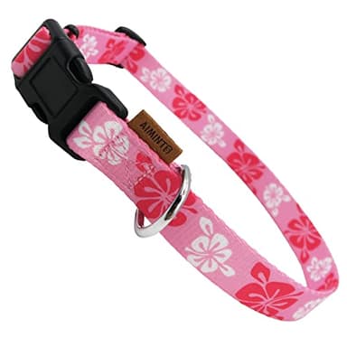 Aiminto Dog Collar, Cute Floral Pattern, Soft and Adjustable Collar with Quick Release Buckle (M (Neck 14-24", Width 3/4"), Hawaiian Pink) - Image 1