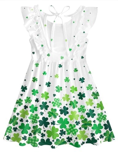 Toddler St Patricks Day Dress 6T 7T Saint Patricks Irish Dress Size 6 7 Green Ruffle Summer Dress Cute Sleeveless Sundress Family Matching Outfits for Casual School Party - Image 5