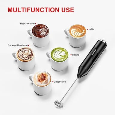 Bonsenkitchen Powerful Milk Frother for Coffee, Fast Handheld Drink Mixer with Stainless Steel Whisk, Battery Operated Hand Frother Stirrer Wand-Black - Image 4