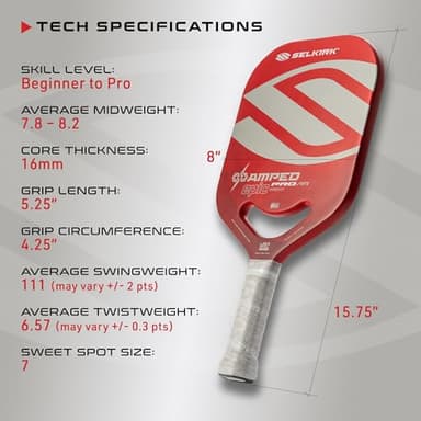 Selkirk Sport Amped Pro Air 2025 Pickleball Paddle | Fiberglass Pickleball Paddle with a Polypropylene X5+ 16mm Core | Throatflex | Flex Foam | Pickle Ball Paddle Made in The USA | Epic Red - Image 6