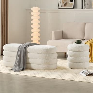 Busaurus Storage Ottoman Bench 49.2 Inch Upholstered Fabric Storage Bench for Bedroom End of Bed Aesthetic Large Oval Ottoman for Living Room Entryway (Ivory) - Image 7