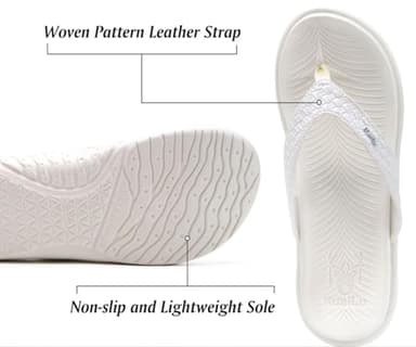 KuaiLu Flip Flops for Women Ladies Yoga Mat Comfortable Sport Walking Thong Sandal With Plantar Fasciitis Arch Support Slip-on Slides Indoor Outdoor For Summer Size 8 White - Image 4