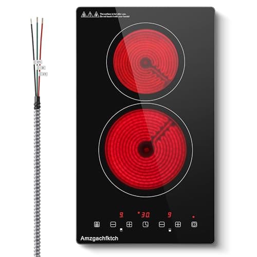 2 Burner Electric Cooktop 220V~240V, 12 Inch Built-in 3000W Ceramic Stove Top with Child Safety Lock, Timer & Residual Heat Indicator, Hard Wire(No Plug) for Modern Kitchens - Image 1