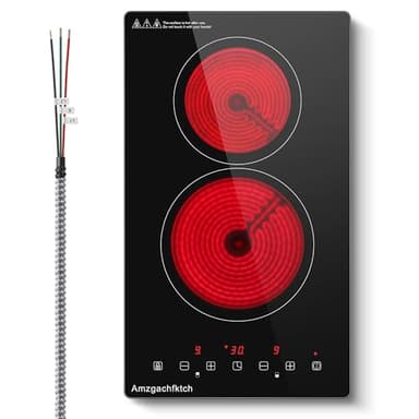 2 Burner Electric Cooktop 220V~240V, 12 Inch Built-in 3000W Ceramic Stove Top with Child Safety Lock, Timer & Residual Heat Indicator, Hard Wire(No Plug) for Modern Kitchens - Image 1