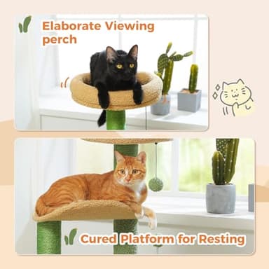 PAWZ Road Cactus Cat Tree Small Cat Tower 32” Cat Scratching Post with Curved Perch, Cozy Cat Condo, Removable Padded Top Bed for Kittens and Indoor Cats-Green - Image 4