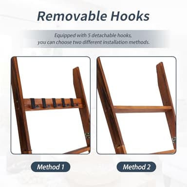 Wooden Blanket Ladder with Removable Hooks, 6-Tier 5.66 Ft (68 Inch) Rustic Blanket Rack, Blanket Ladders for Living Room & Bedroom, Easy Assembly, Perfect for Displaying Blankets & Scarves, Brown - Image 5