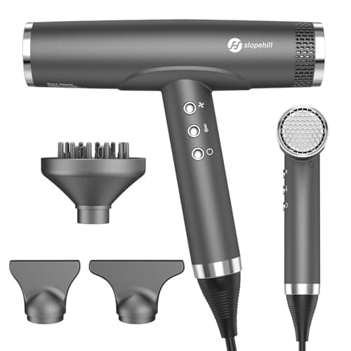 slopehill Professional Ionic Hair Dryer with Diffuser - Lightweight, Compact, Powerful & Fast Salon Blow Dryer with High Speed Brushless Motor for Travel, Women & Men (Ceramic, Black) - Image 1