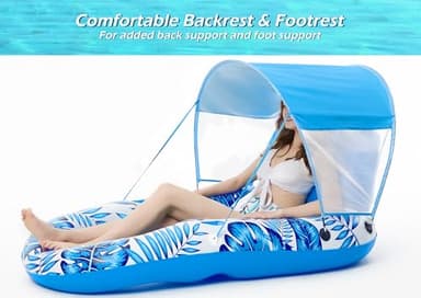 Jasonwell Pool Floats with Canopy - Inflatable Pool Float Adult Lounger Floaties Raft Floating Chair for Swimming Pool Lake Water Lounge Float with Cup Holders Beach Pool Party Toys for Adults(Blue) - Image 2