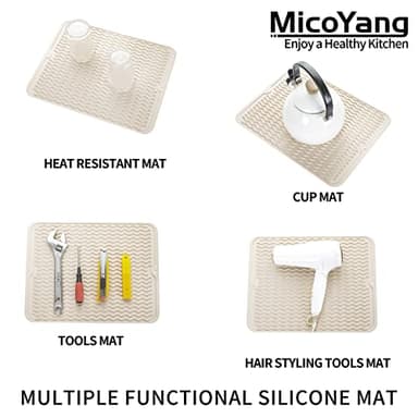 MicoYang Silicone Dish Drying Mat for Multiple Usage,Easy clean,Eco-friendly,Heat-resistant Silicone Mat for Kitchen Counter or Sink,Refrigerator or drawer liner Tapioca L 16 inches x 12 inches - Image 4