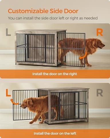 Feandrea 43.3" Dog Crate Furniture, Heavy-Duty Dog Cage Side End Table, XL Pet Wood Kennel for Large and Medium Dogs up to 80 lb with Enclosed Base, Double-Door Pet House, Greige - Image 6