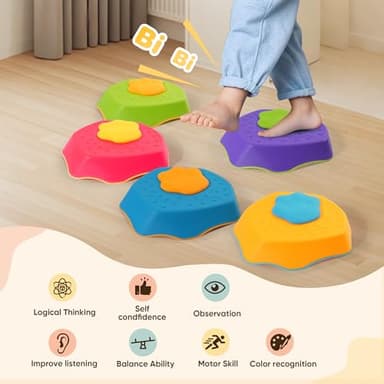 5-Pack Stepping Stones for Kids with Sound Effects - Balance & Coordination Toys for Toddlers Ages 3+, Indoor/Outdoor Play with Interactive Sensory Feedback - Image 3