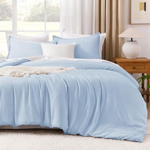 Litanika Comforters Light Blue Queen Size, 3 Pieces Lightweight Solid Bedding Comforter Set, All Season Fluffy Bed Set (90x90In Comforter & 2 Pillowcases) - Image 1