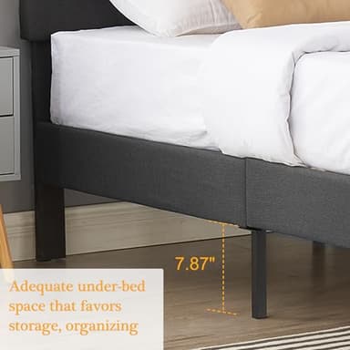 VECELO Full Size Bed Frame Upholstered Platform with Tufted Adjustable Headboard/Mattress Foundation Wood Slat Support/Easy Assembly,Grey - Image 7