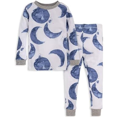 Burt's Bees Baby baby boys Pajamas, Tee Pant 2-piece Pj Set, 100% Organic Cotton and Toddler Pajama Bottoms, Indigo Hello Moon, 18 Months US - Image 1