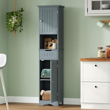 ChooChoo 67" Tall Bathroom Storage Cabinet Freestanding with Adjustable Shelves, Narrow Storage Linen Cabinet with 2 Doors and 1 Drawers for Bathroom, Living Room, Kitchen, Grey - Image 6